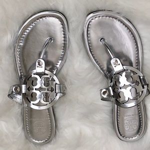 Authentic Tory Burch Miller Sandals | Silver (New)